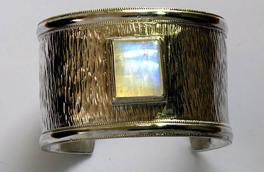 Moonstone hammered silver bracelet